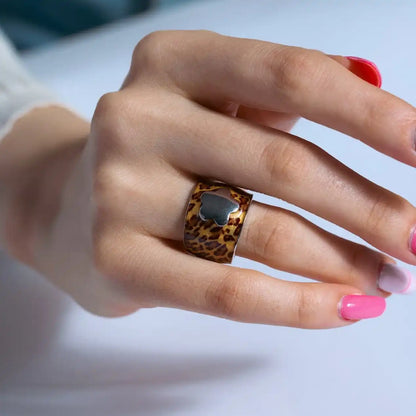 925 Rhodium Plated Clearance Leopard Print Spot Flower Ring