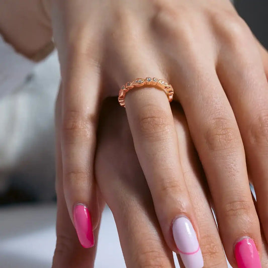 925 Sterling Silver Rose Gold Plated Clear Round and Marquise CZ Stackable Eternity Ring