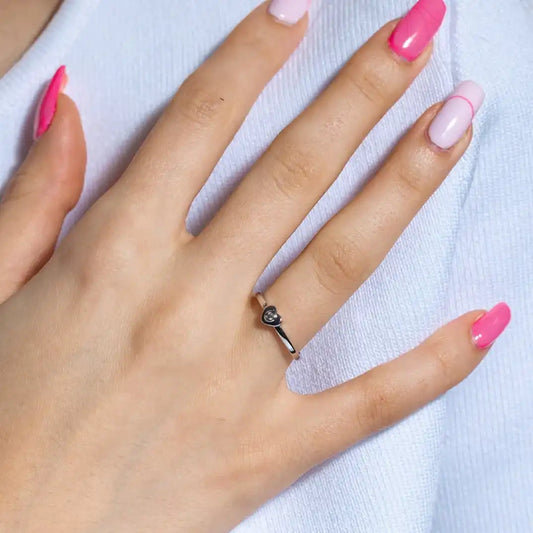 925 Sterling Silver Rhodium Plated Single Clear CZ Heart Ring