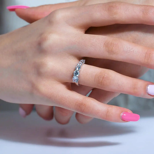 925 Sterling Silver Rhodium Plated Graduated CZ Ring