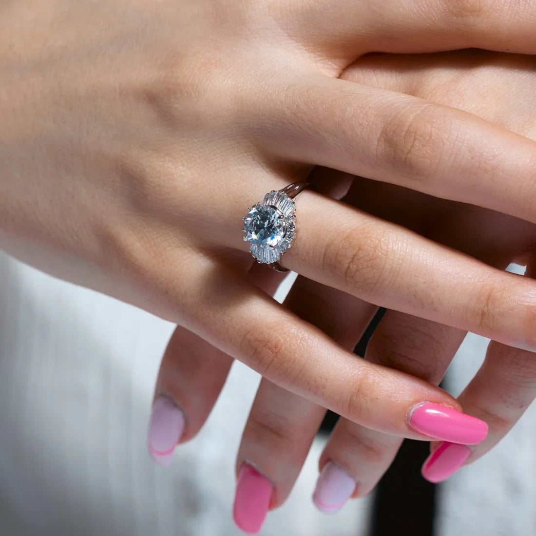 925 Silver Rhodium Plated CZ Baguette Ring