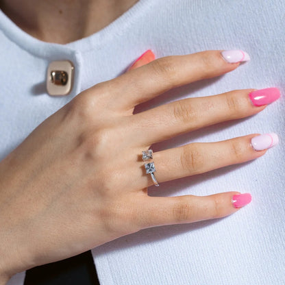 925 Silver Square Open Adjustable CZ Ring
