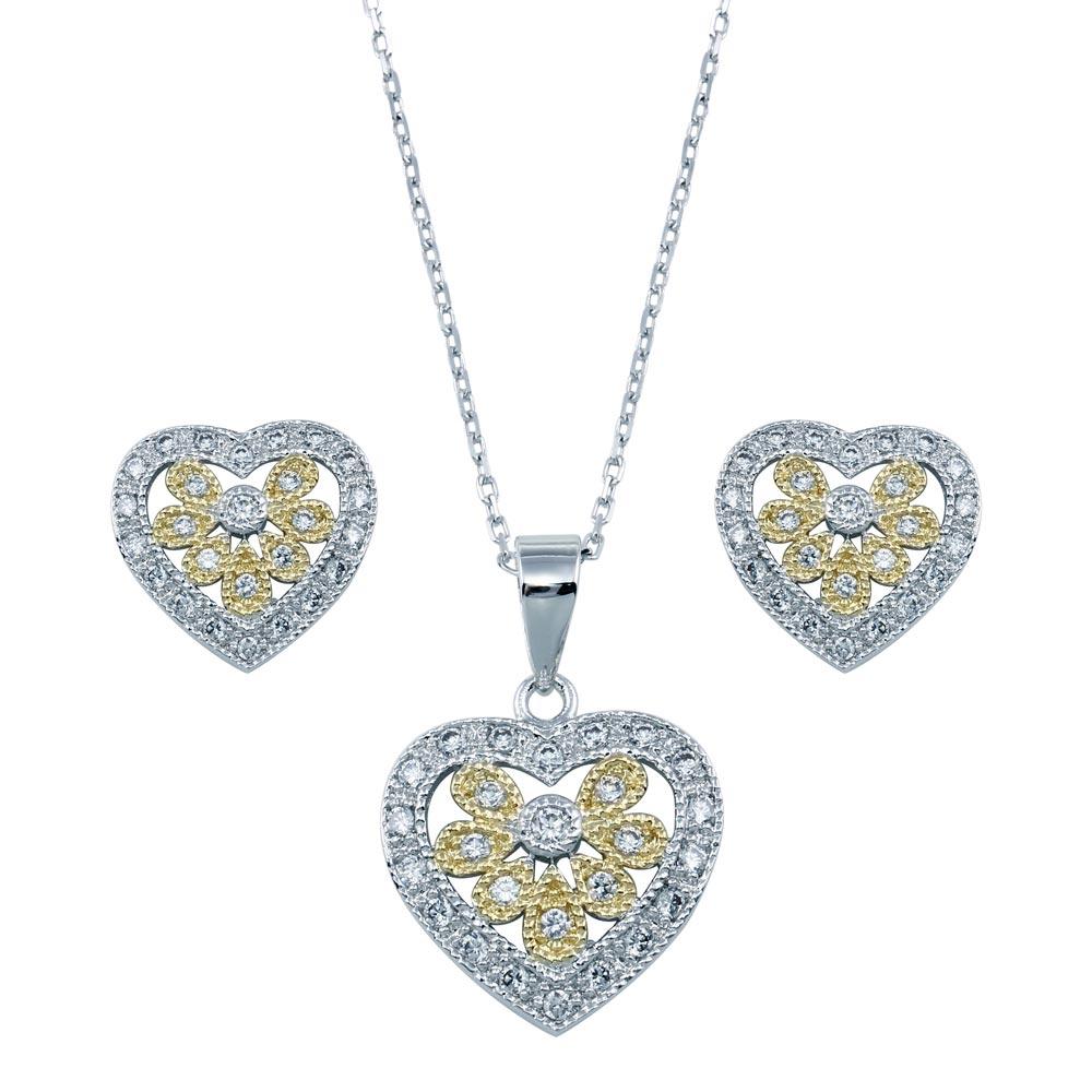 925 Sterling Silver Rhodium Plated Multi Colored Heart CZ Set