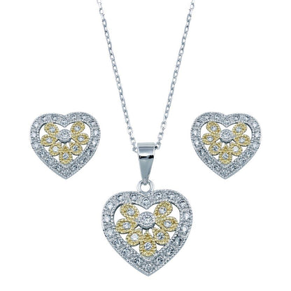 925 Sterling Silver Rhodium Plated Multi Colored Heart CZ Set