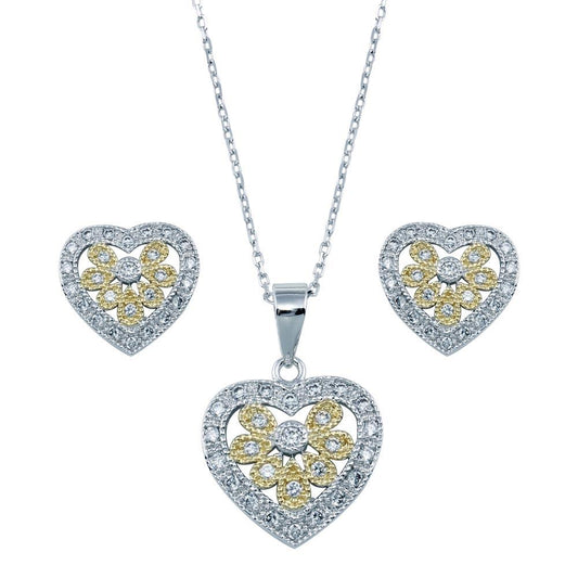 925 Sterling Silver Rhodium Plated Multi Colored Heart CZ Set