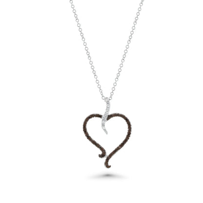 925 Silver Clearance-Rhodium Plated Black and Clear Open Heart CZ Stud Earring and Dangling Necklace Set