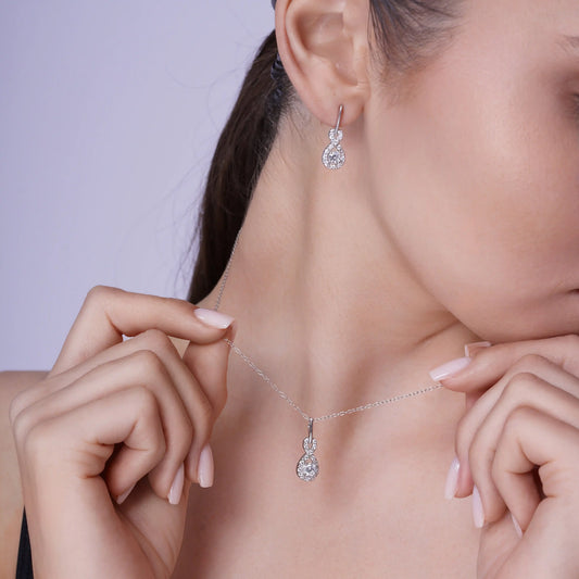 925 Sterling Silver Rhodium Plated Figure 8 Teardrop Clear CZ Dangling Stud Set