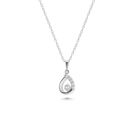 925 Sterling Silver Rhodium Plated Open Teardrop Clear CZ Leverback Earring and Necklace Set
