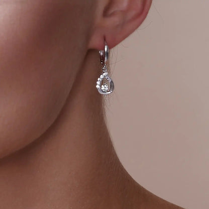 925 Sterling Silver Rhodium Plated Open Teardrop Clear CZ Leverback Earring and Necklace Set