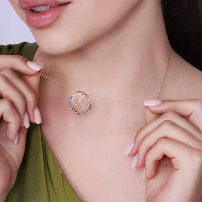 925 Sterling Silver Clearance Black Rhodium and Rose Gold Plated Open Curl Heart Clear CZ Stud Earring and Necklace Set