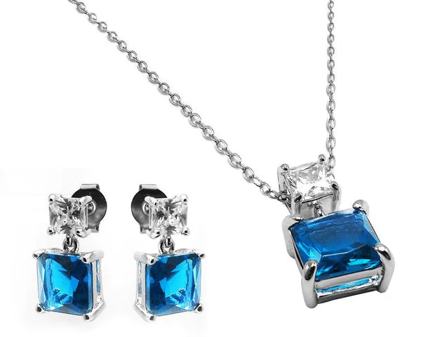 925 Sterling Silver Rhodium Plated Square Birthstone CZ Hanging Set