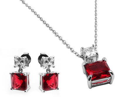 925 Sterling Silver Rhodium Plated Square Birthstone CZ Hanging Set