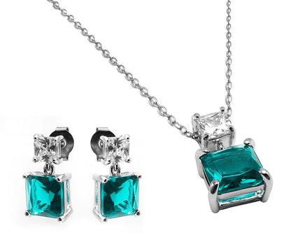 925 Sterling Silver Rhodium Plated Square Birthstone CZ Hanging Set