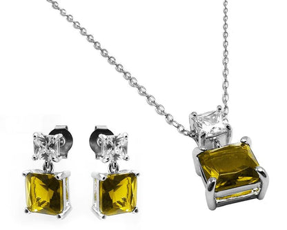 925 Sterling Silver Rhodium Plated Square Birthstone CZ Hanging Set