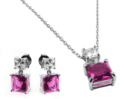 925 Sterling Silver Rhodium Plated Square Birthstone CZ Hanging Set