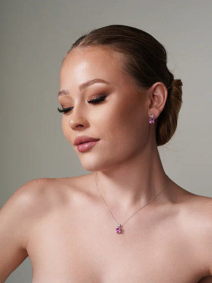 925 Sterling Silver Rhodium Plated Square Birthstone CZ Hanging Set
