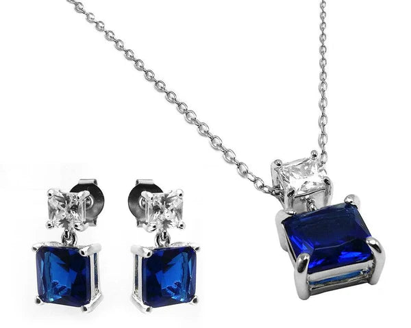 925 Sterling Silver Rhodium Plated Square Birthstone CZ Hanging Set