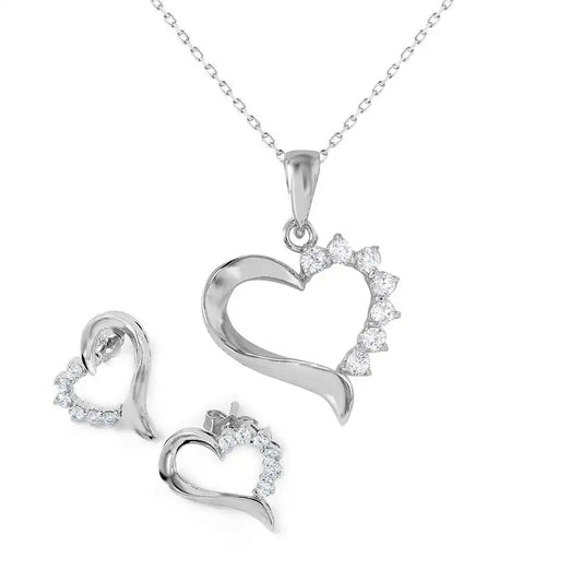 925 sterling Silver Rhodium Plated Heart CZ Set