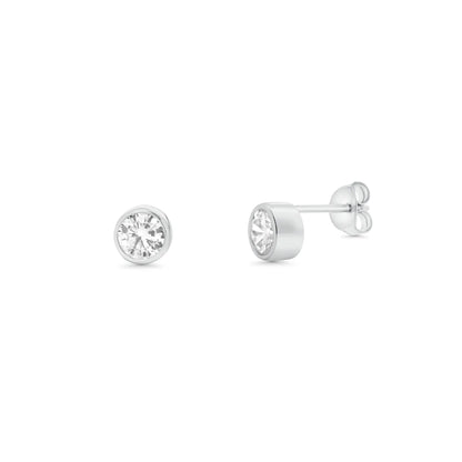 925 Sterling Silver Rhodium Plated Clear Individual CZ Stud Earring and Bezel Chain Necklace Set