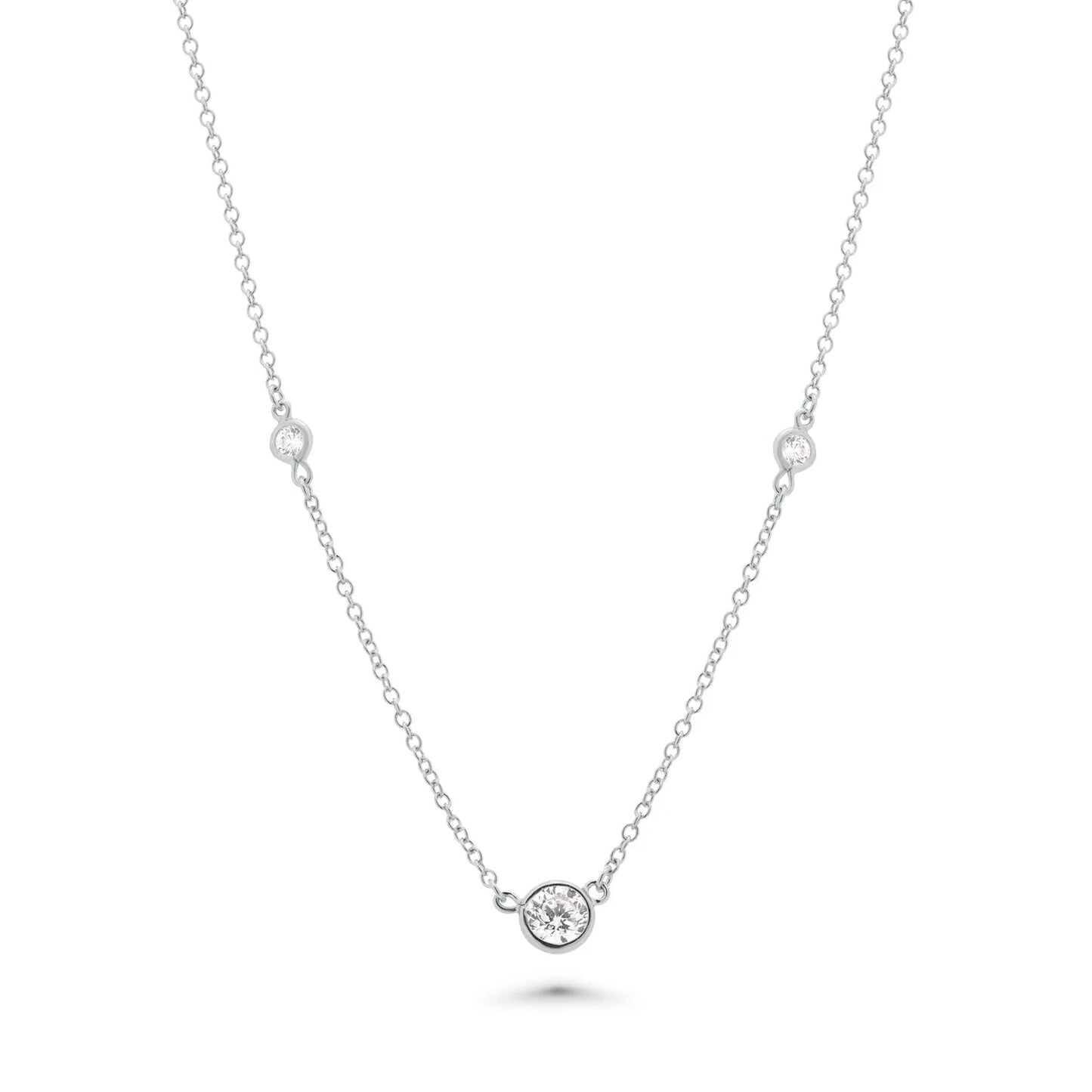 925 Sterling Silver Rhodium Plated Clear Individual CZ Stud Earring and Bezel Chain Necklace Set