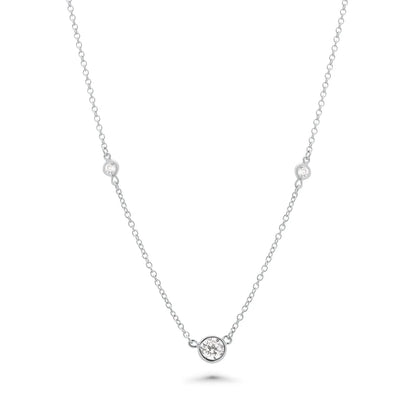 925 Sterling Silver Rhodium Plated Clear Individual CZ Stud Earring and Bezel Chain Necklace Set