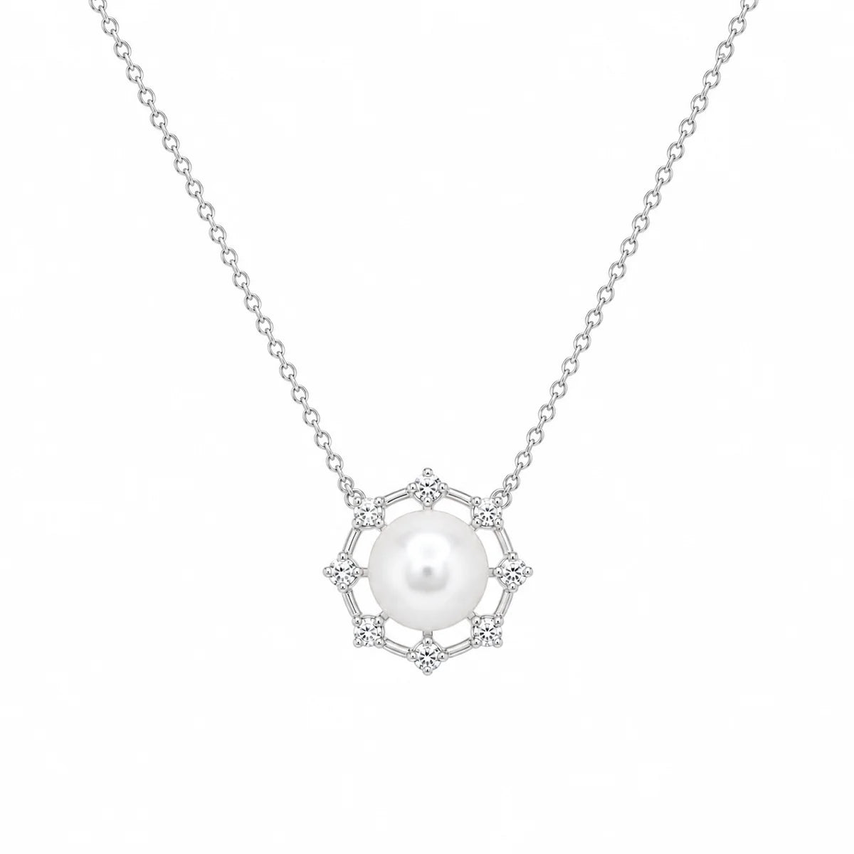 925 Sterling Silver Final Price- Rhodium Plated Pearl Drop & Clear CZ Hanging Stud Earring and Necklace Set
