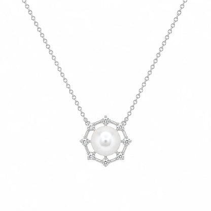 925 Sterling Silver Final Price- Rhodium Plated Pearl Drop & Clear CZ Hanging Stud Earring and Necklace Set