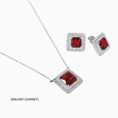 925 Sterling Silver Rhodium Plated Square CZ Cluster Birthstone Set