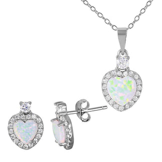 925 Silver Rhodium Plated Heart Set with Synthetic Pearl and CZ