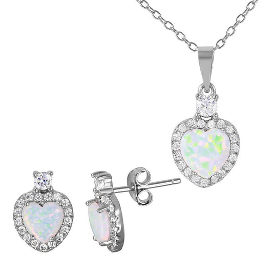 925 Silver Rhodium Plated Heart Set with Synthetic Pearl and CZ