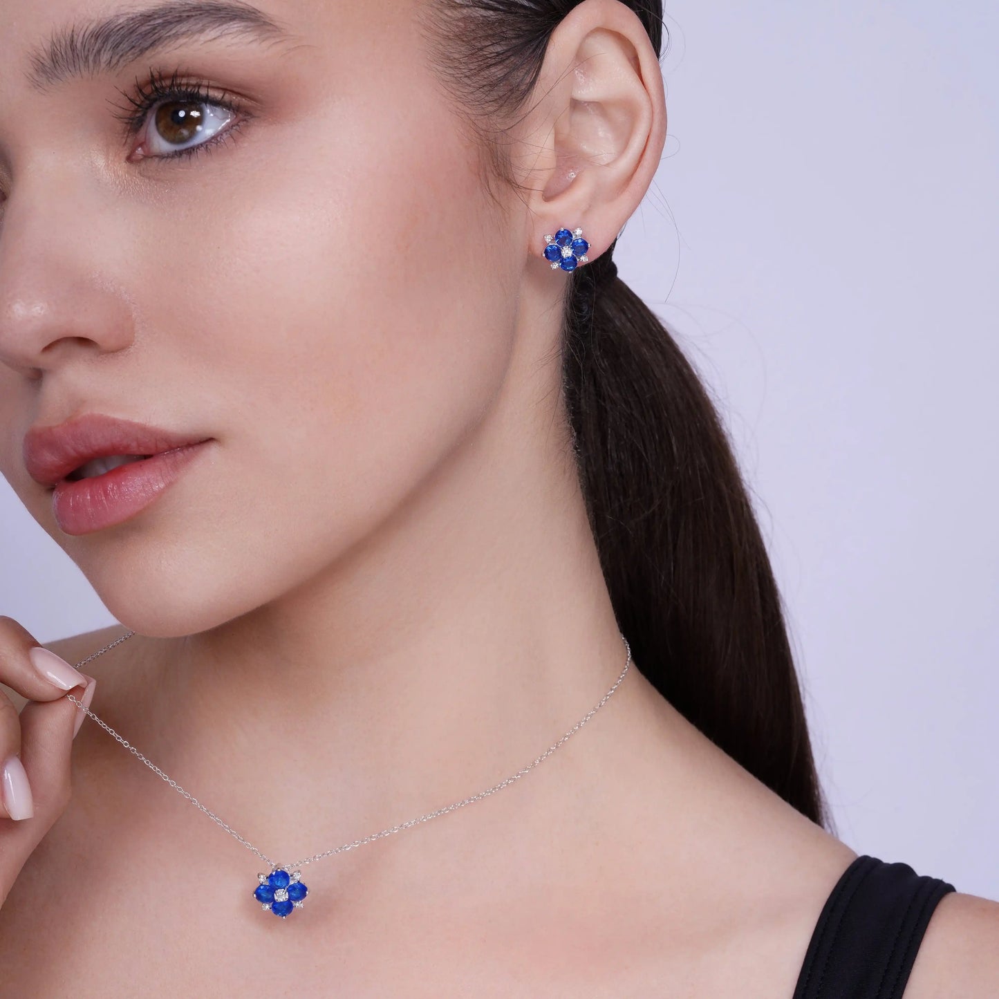925 Sterling Silver Rhodium Plated Birthstone Flower CZ Sets