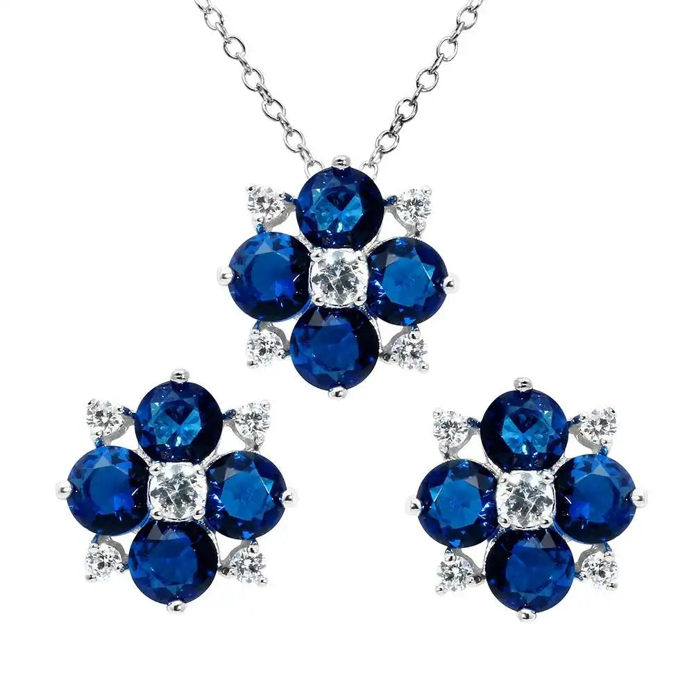 925 Sterling Silver Rhodium Plated Birthstone Flower CZ Sets
