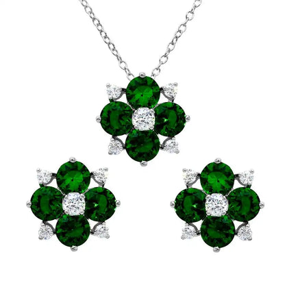 925 Sterling Silver Rhodium Plated Birthstone Flower CZ Sets