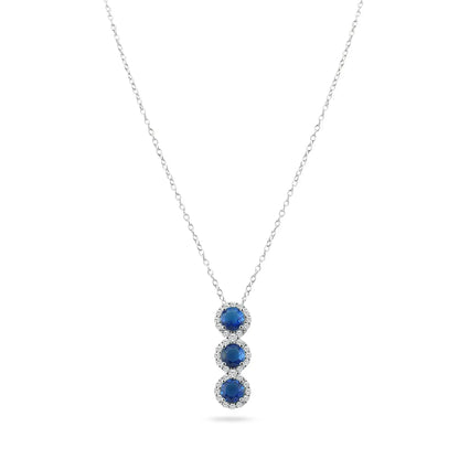 925 Sterling Silver Rhodium Plated 3 Blue Stone CZ Stud Earring and Necklace Set