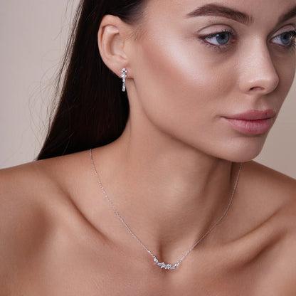 925 Sterling Silver Rhodium Plated CZ and Baguette Stone Necklace and Earrings Set