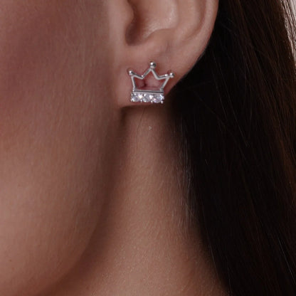 925 Sterling Silver Rhodium Plated Crown Necklace and Earrings Set with CZ