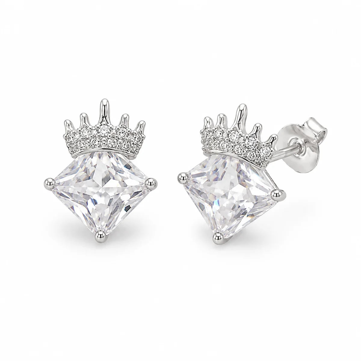 925 Sterling Silver Rhodium Plated Crowned CZ Stone Pendant Necklace and Earrings Set