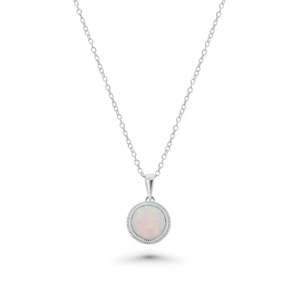 925 Sterling Silver Rhodium Plated Synthetic Opal Set with CZ