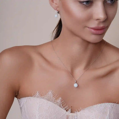 925 Sterling Silver Rhodium Plated Synthetic Opal Set with CZ