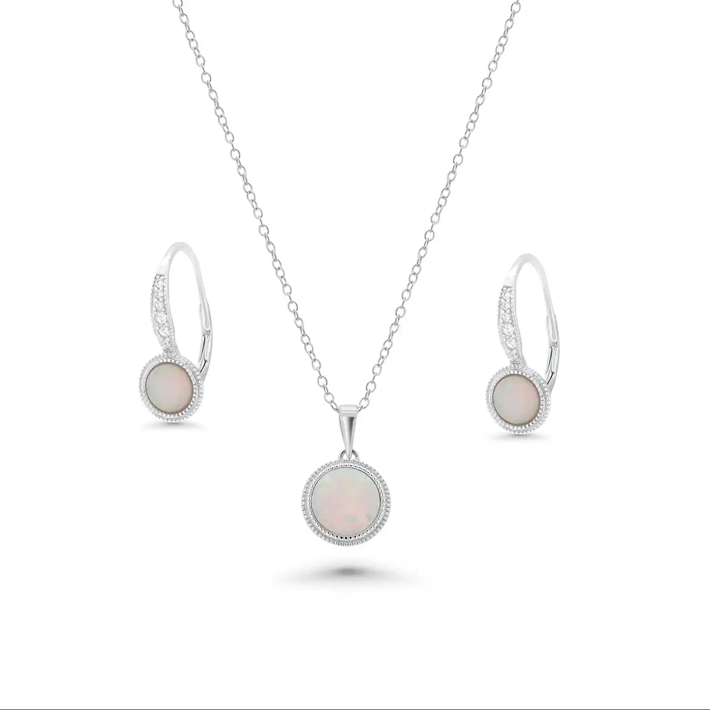 925 Sterling Silver Rhodium Plated Synthetic Opal Set with CZ