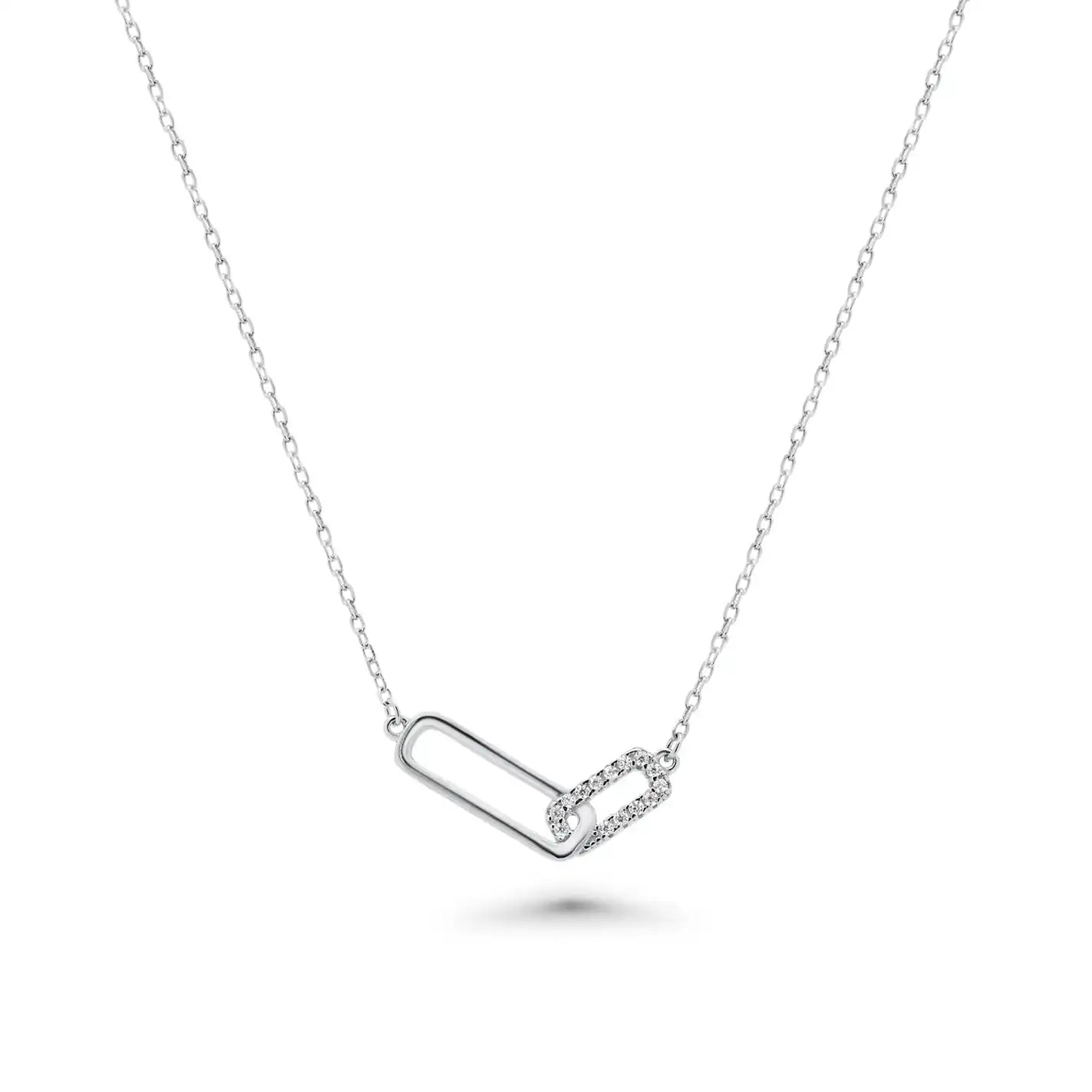 925 Sterling Silver Rhodium Plated Bar Necklace and Earring Set with Clear CZ Stones