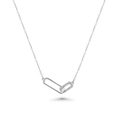 925 Sterling Silver Rhodium Plated Bar Necklace and Earring Set with Clear CZ Stones