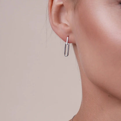 925 Sterling Silver Rhodium Plated Bar Necklace and Earring Set with Clear CZ Stones