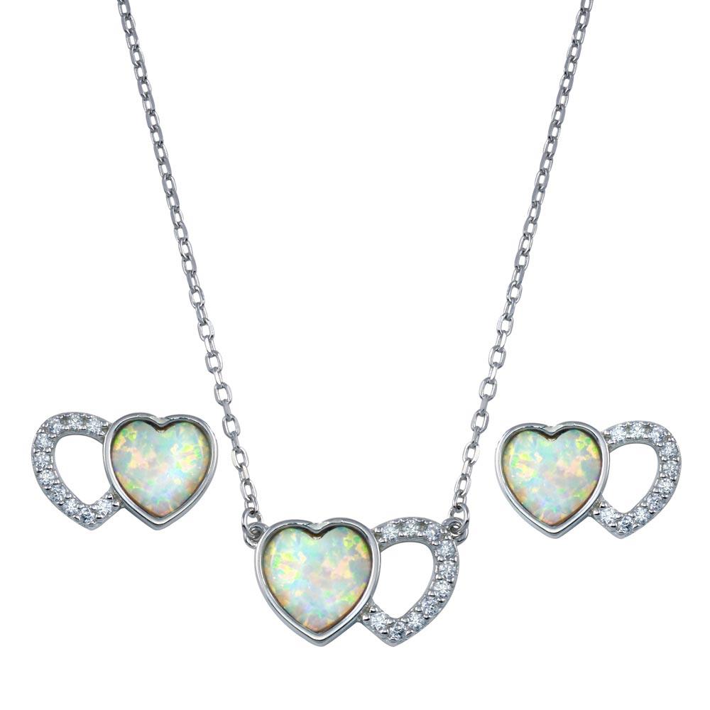 925 Sterling Silver Rhodium Plated Heart Set with Clear CZ Stones