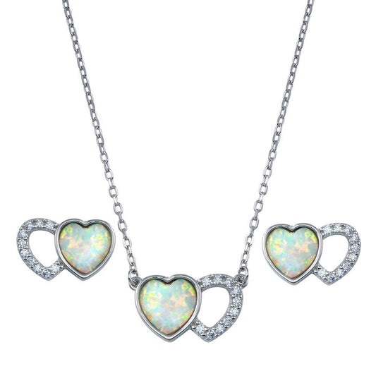 925 Sterling Silver Rhodium Plated Heart Set with Clear CZ Stones