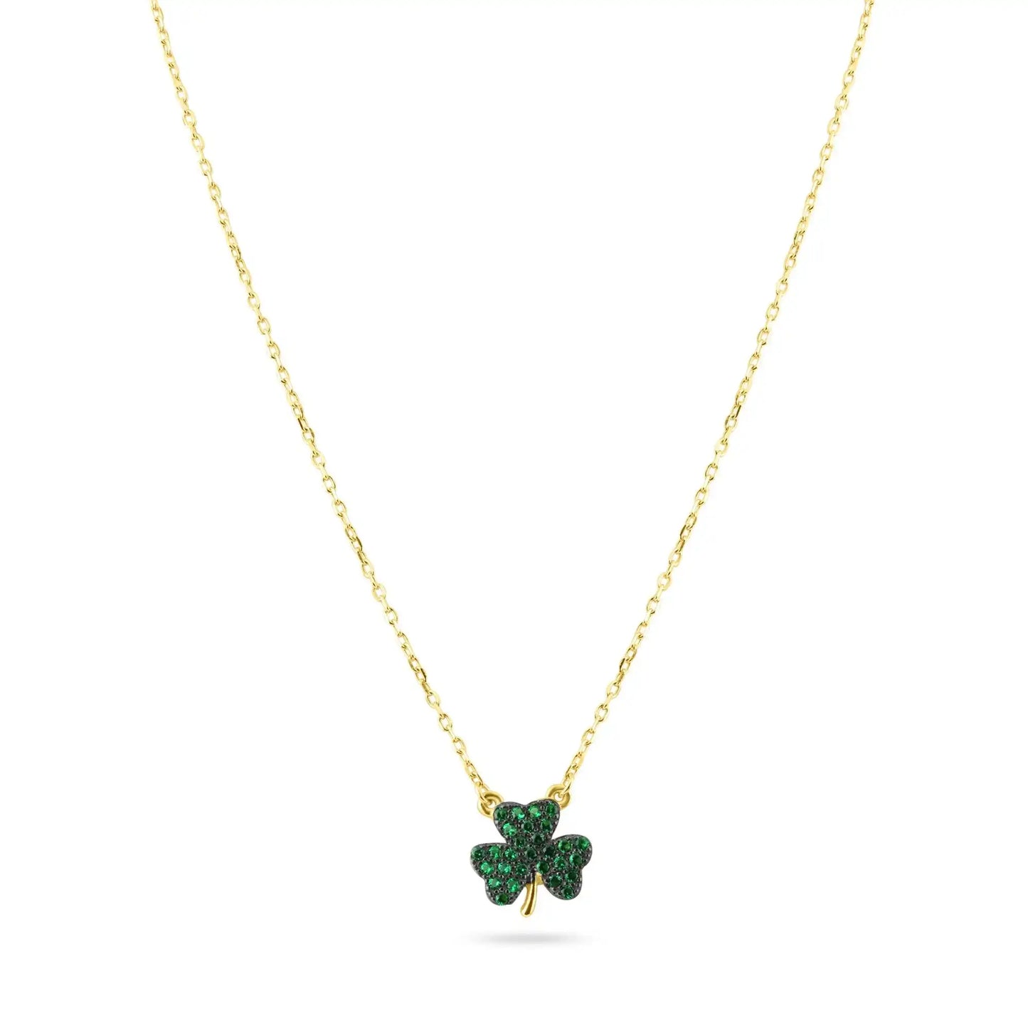 925 Sterling Silver Clearance-Gold Plated Mini Green Clover Set with CZ
