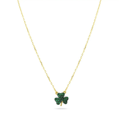 925 Sterling Silver Clearance-Gold Plated Mini Green Clover Set with CZ