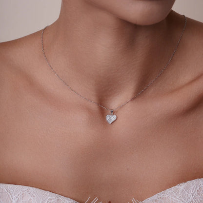 925 Sterling Silver Rhodium Plated Curved Heart Necklace and Earring Set with Clear CZ Stones