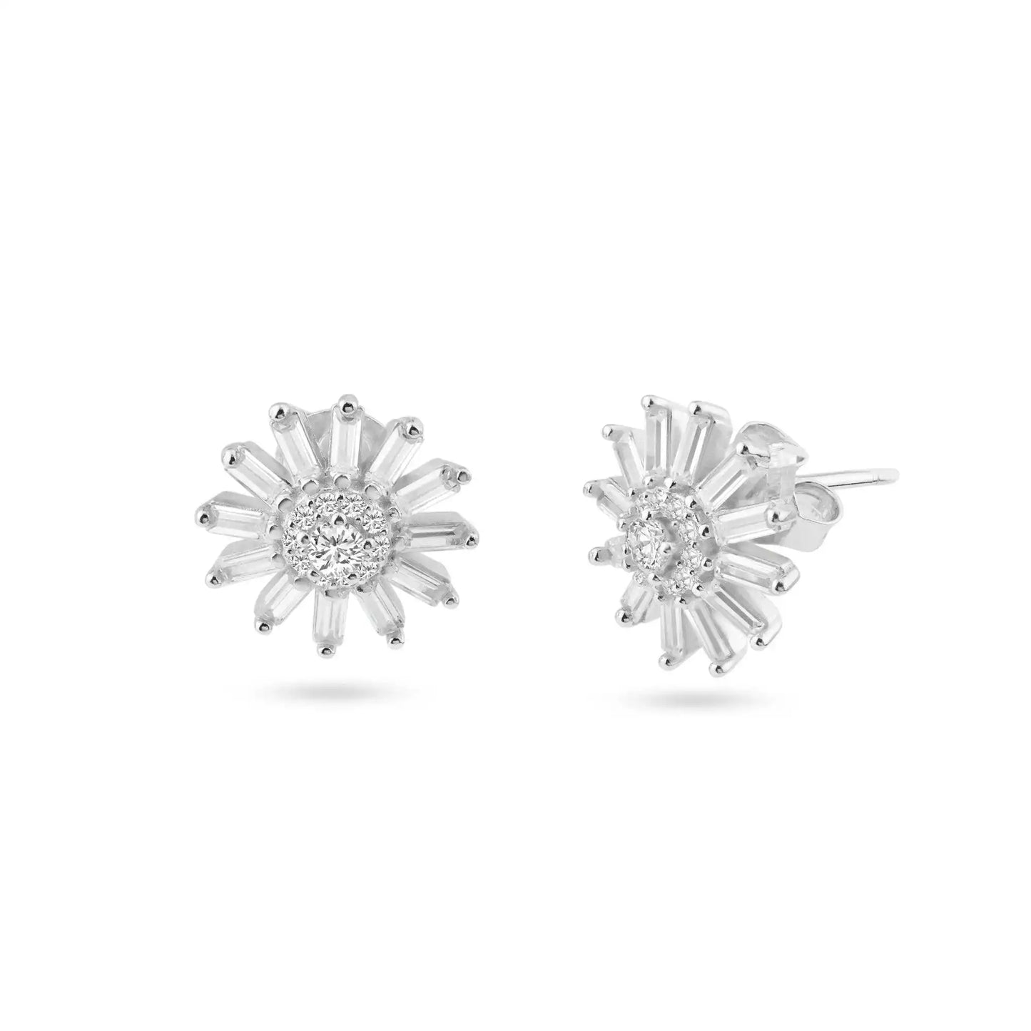 925 Sterling Silver Rhodium Plated Clear Sunflower CZ Sets