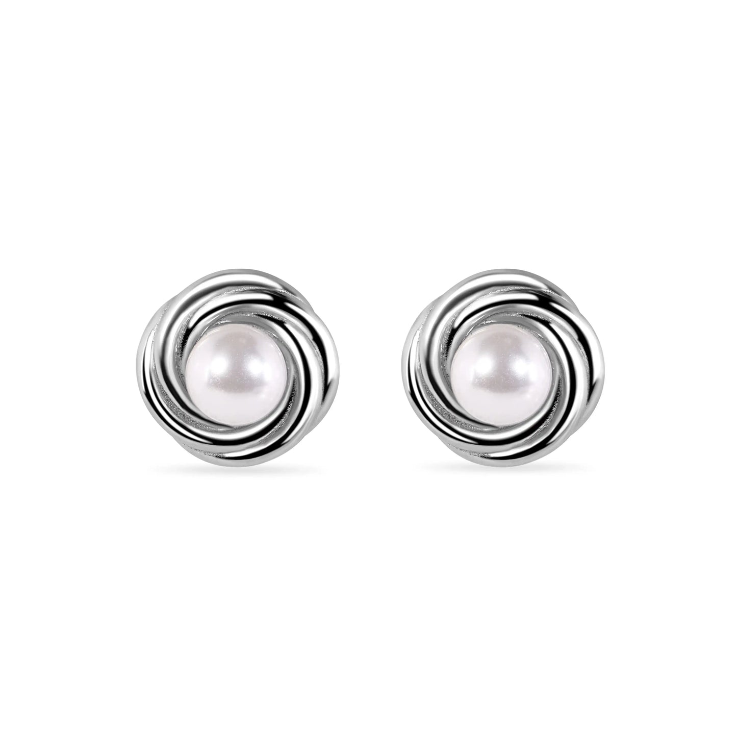 925 Sterling Silver Rhodium Plated Round Swirl Design Syntethic Mother of Pearl Necklace and Stud Earring Matching Set